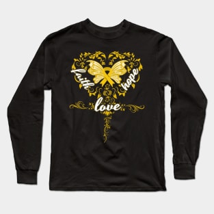 Adenosarcoma Awareness Faith Hope Love Butterfly Ribbon, In This Family No One Fights Alone Long Sleeve T-Shirt